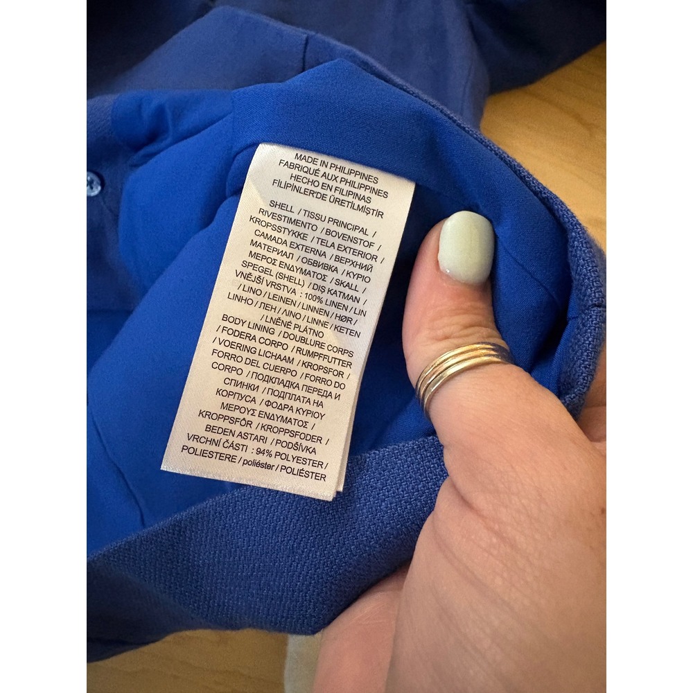 LAUREN RALPH LAUREN Double-Breasted Linen-Cotton Blazer Covolt Blue Size 18 - Picture 7 of 7